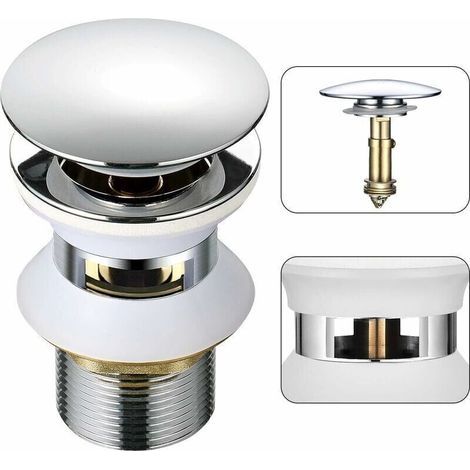 Universeller Waschbeckenablauf mit automatischem Pop-Up-Überlauf, Klick-Klack-Funktion durch Drücken, 1-1/4" verchromtes Messing (1/4)