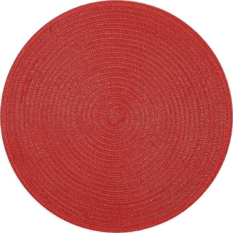 Lot de 4 sets de table ronds tressés, lavables, 38 cm, pour la maison, les mariages (rouge, 2) (1/4)