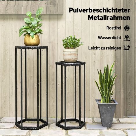 Lot de 2 supports de plantes hexagonaux en métal pour intérieur et extérieur, jardinières sur pied pour terrasse, balcon et jardin (1/5)