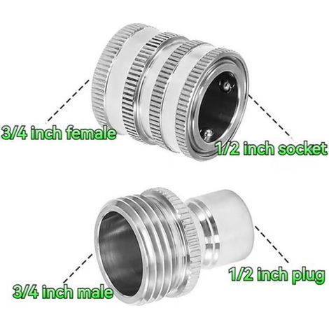 Ensemble de raccords rapides pour tuyaux d'arrosage en acier inoxydable, raccords rapides pour tuyaux d'arrosage（Argent）, (1/4)