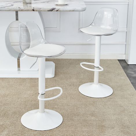Barhocker 2er-Set, höhenverstellbar 82–104 cm, 360° drehbar, transparent/weiß, REDOM (1/5)