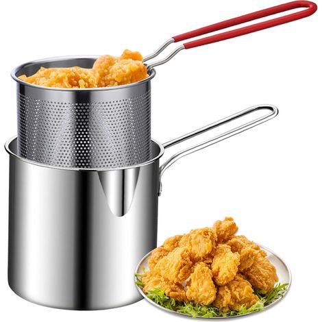 Friteuse avec panier, lot de 2, 1, 2 L, en acier inoxydable poignée (1/5)