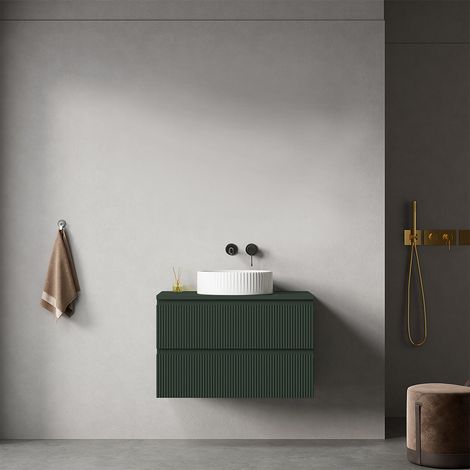 Mobile bagno sospeso cannettato 80 cm Verde Comodoro per Lavabo d'appoggio Senza Specchio - Fiji Paint Top Canneté (1/4)