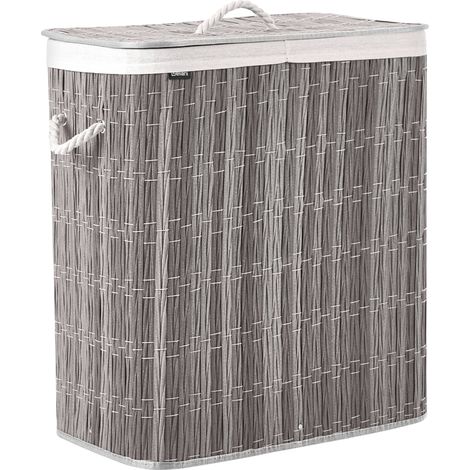 Cesto para la ropa sucia plegable con tapa forro extraíble de dos compartimentos de tela hecho a mano cuarto de baño 100l gris Arraias