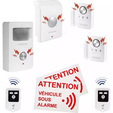 Kit alarme utilitaire DELUXE 5 - Détecteur mouvement + 2 ouverture / vibration + 2 télécommandes + sirène (gamme BT) (1/5)