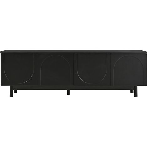 Mueble TV negro moderno 175 x 38 x 56 cm con 4 puertas y estantes ajustables (1/5)