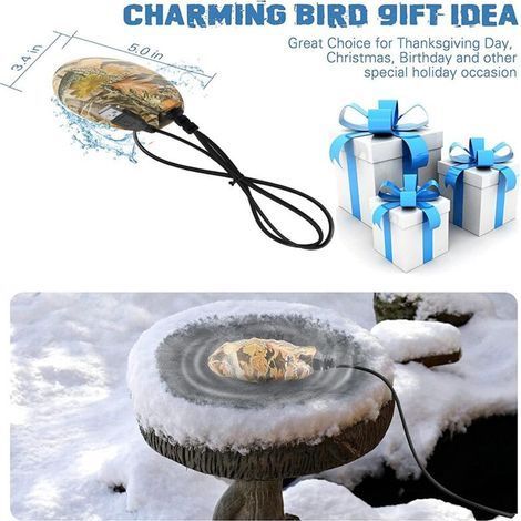 Chauffe Bain d'Oiseaux pour l'Extérieur en Hiver Dégivreur de Bain d'Oiseaux avec Contrôle Thermostatique pour Patio Cour Pelouse-- (1/4)