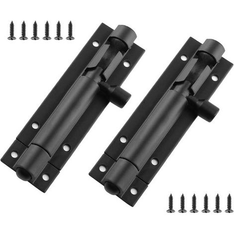 Serrure de porte - 2 pièces - Argent mat - Vis incluses - Acier inoxydable - Protection contre le cambriolage - Serrure coulissante pour portail de jardin - Portes plates avec vis - Serrure de porte - (1/5)