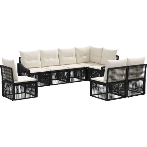 Gartensofa-set 8 pcs Schwarz Poly-Rattan vidaXL