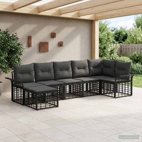 vidaXL  Outdoor Sofa Set  7 pcs Black and Dark Grey Poly Rattan