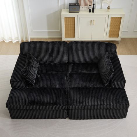 Fauteuil double méridienne capitonné en velours côtelé, canapé-lit nuage surdimensionné à assise profonde, canapé d'angle avec lit, salon noir (1/4)