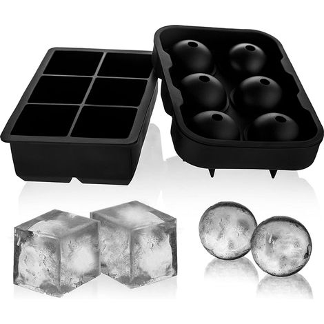 Moule À Glace En Silicone - Moule À Boules De Glace Et Moule À Cubes Carrés - Lot De 2 - 6 Boules + 12 Cubes De 4,8 Cm - Sans BPA (1/4)