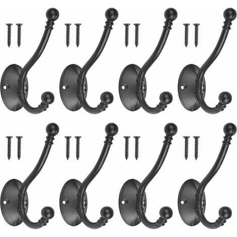 Lot de 8 crochets porte-manteaux vintage en métal noir avec 16 vis Rétro Crochet de Manteau Métal Noir Patère Murale à Visser Individuelle Patère Porte Manteau pour porte de salle de bain cuisin