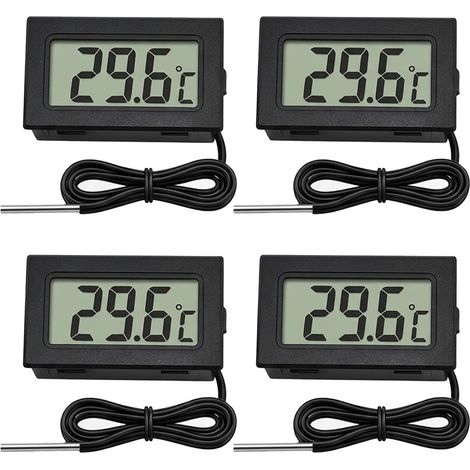 Thermomètre Numérique LCD avec Sonde Externe, Mini Digital Thermomètre pour Hygrometre Terrarium Réfrigérateur Congélateur Aquarium Reptile Vitrine Réfrigérée, 4PCS Affichage Rapide Haute Précision