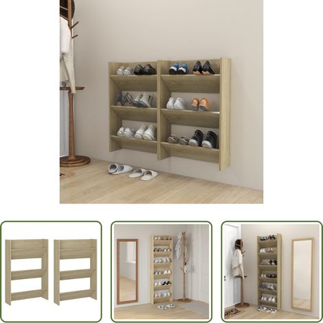 vidaXL Porte-chaussures murale - Armoires à chaussures murales 2 pcs Chêne 60x18x90 cm Aggloméré (1/5)