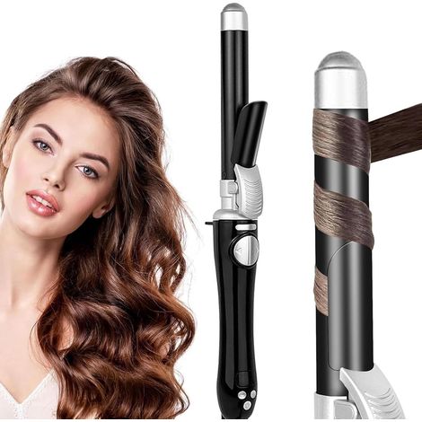 Fer à friser avec tige longue, fer à friser rotatif automatique, température réglable, chauffe instantanée en 30 secondes, arrêt automatique après 1 heure, protection anti-brûlure (1/5)