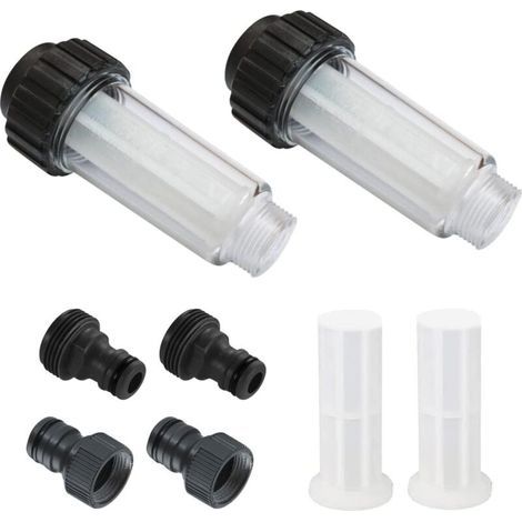 3/4-Zoll-Schlauchwasserfilter – für Hochdruckreiniger und Gartenpumpen – 2 Stück mit 4 Filterkartuschen und 2 Adaptern (1/5)