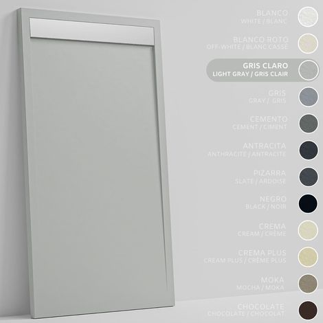 SOULBATH Receveur de Douche - Résine - Gel Coat - Texture Lisse/Pierre - Antidérapant - Couleur Gris 120x90 Extra plat 3Cm Grille Inox (1/5)