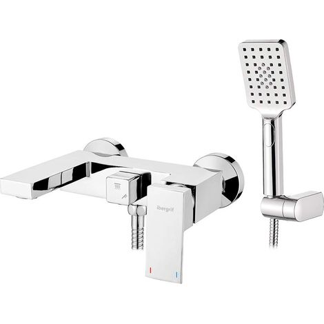 Robinet de Bain-Douche, Mitigeur de Baignoire avec Douchette et Flexible, Support, Chromé, Argent (1/5)