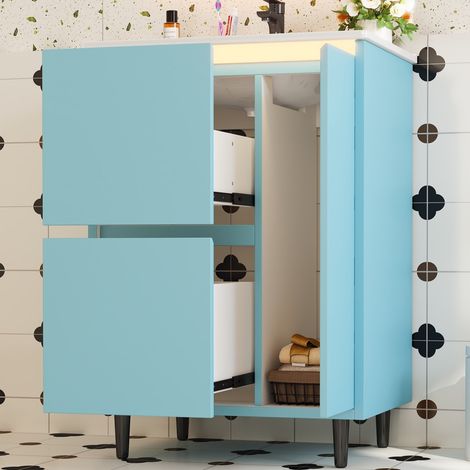 Mobile sottolavabo con 1 Anta, 2 Cassetti, Lavabo in Ceramica e Piedini Alti per Bagno, 61 × 46.5 × 87 cm (1/5)