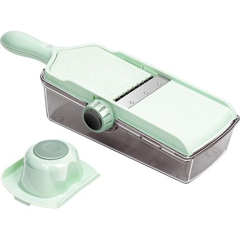 Effiziente Küchenmandoline – Manueller Gemüseschneider – Gemüsehobel und -schneider – Zwiebelreibe mit Behälter (1/5)