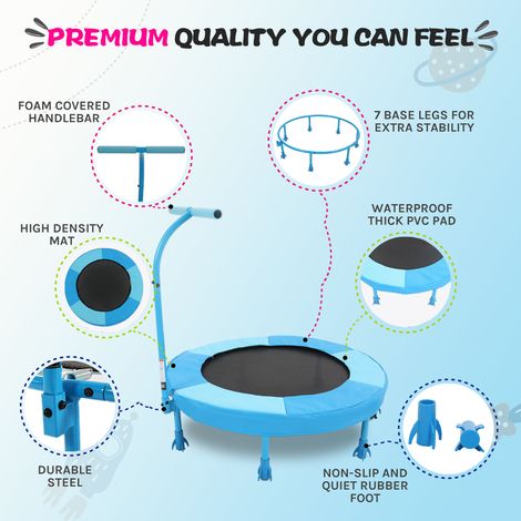 Trampoline enfant 91 cm bleu, mini rebondeur avec filet de sécurité pour jardin et intérieur, équipement d'exercice pour petits, rebond stable et silencieux, jouet d'activité physique (1/4)