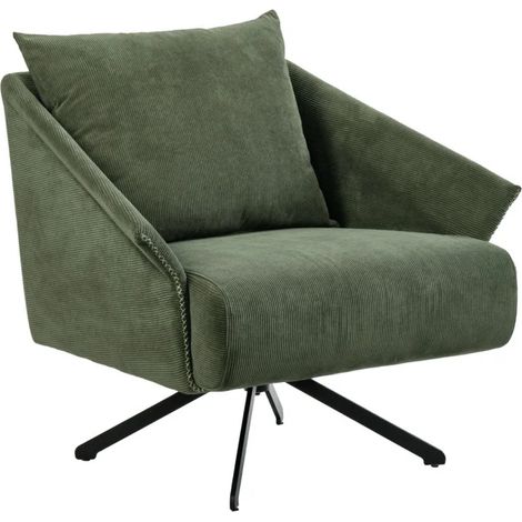 Fauteuil rotatif 360° en velours côtelé vert style rétro – ZENITA (1/5)