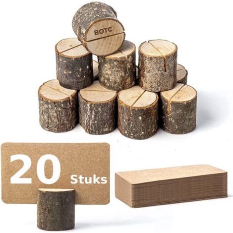 Porte-cartes en bois - Lot de 20 cartes de placement - Porte-cartes de table - Étiquette nominative - Porte-photo - Pour numéros de table et cartes de nom (1/5)