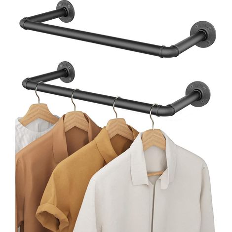 Tringle à Vêtement Industriel Lot de 2, Porte Manteaux Rétro 49cm, Penderie Murale Rail en Métal Portant pour Salon, Chambre (Deux Bases) (1/5)