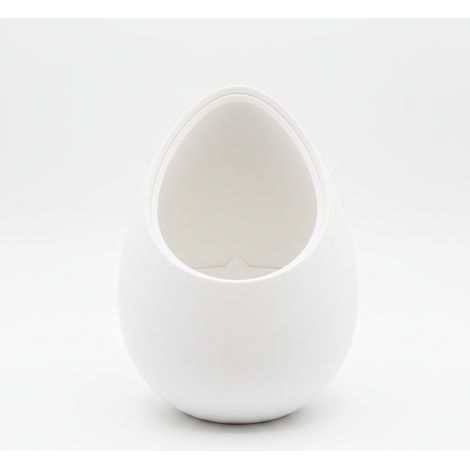 Un moderno vaso decorativo bianco a forma di nido per piante.