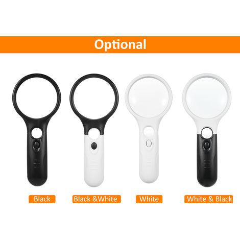 Vergrößerungsglas mit 3 LED-Leuchten, 3x/45x Taschenvergrößerung, Doppelspiegel zum Lesen/für Münzen/Karten, 6902B, schwarzweiß, Lieferung ohne Batterien. (1/2)