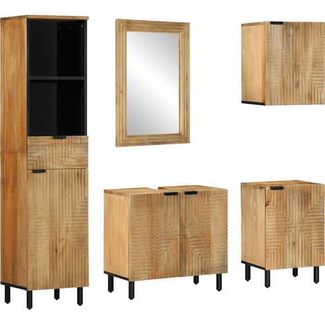 Set Mobili da Bagno 5 pz Marrone in Legno Massello di Mango vidaXL (1/5)