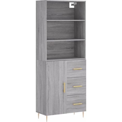 Buffet bahut commode armoire meuble de rangement organisateur cuisine salle de séjour salon haut sonoma 69,5 x 34 x 180 cm bois d'ingénierie gris