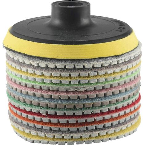 12 disques de polissage diamantés abrasifs pour pierre, béton et marbre, utilisables à sec ou à l'eau. (1/5)