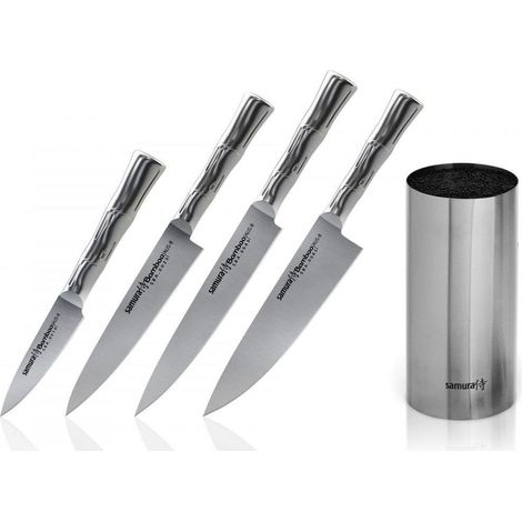 Bloc de 4 couteaux Samura Bamboo - Acier AUS-8, manches en acier