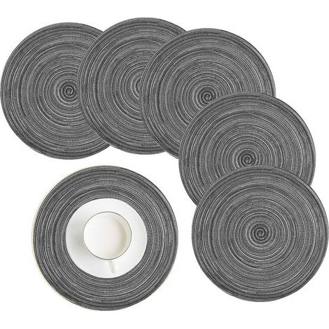 Juego de 6 manteles individuales redondos trenzados, lavables, grises, redondos, resistentes al calor, ideales para Navidad, fiestas, 38 cm (1/5)