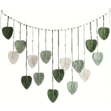Décoration murale bohème en macramé avec feuilles pour chambre de bébé, 119 cm de long, tapisserie tissée à la main avec pompon en fil, décoration murale bohème pour chambre de bébé, chambre à coucher (1/3)