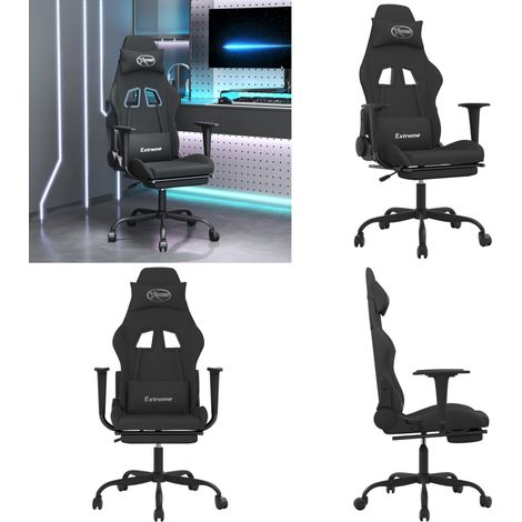 Gaming-Stuhl mit Fußstütze Schwarz Stoff - Gamingstuhl mit Fußstütze - Gamingstuhl Schwarz (1/5)