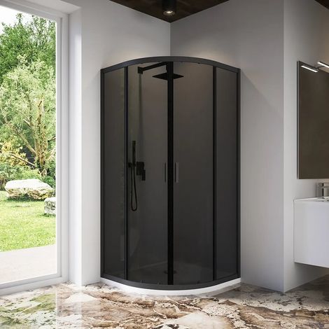 Box doccia semicircolare 70x90 cm profili nero opaco vetro 6mm fum h185 Tonga (1/4)