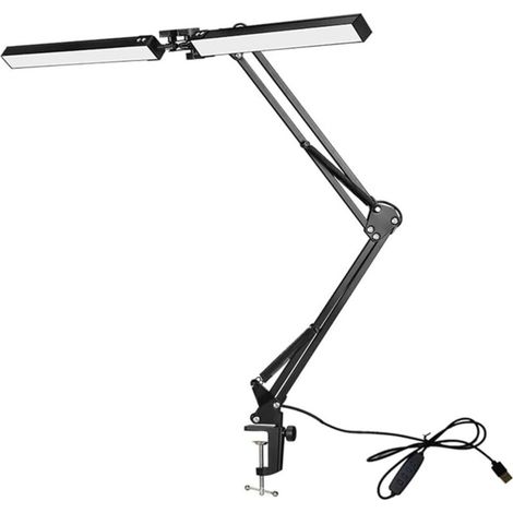 Lampe de bureau LED à bras pivotant et double tête avec protection oculaire - Convient pour les chambres, les bureaux, etc. - 1 pièce, 12 V, noire (1/5)
