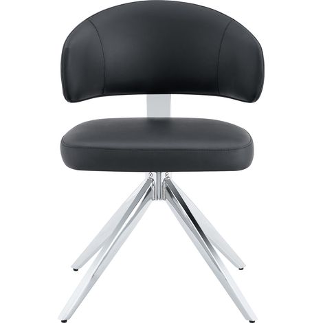 ELVMI Drehstuhl mit Rückenlehne, 360 Grad Drehfunktion, für Büro und Wohnzimmer, PU und Metall, Schwarz (1/5)