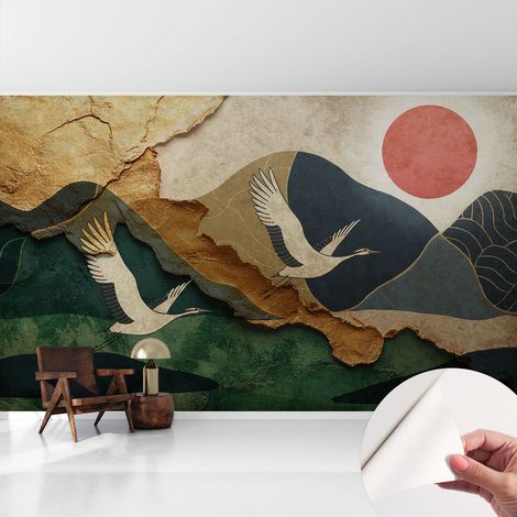 Papier peint autocollant avec imprimé pour décoration intérieure pour rénovation a motif Grues de l'Est 416x254 cm (1/5)