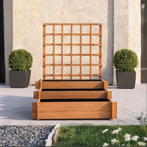 Carre potager 3 niveaux avec treillis en bois brun 95 x 95 x 110 (1/5)