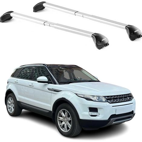 OMAC Barres de toit transversales certifiées TÜV pour Land Rover Range Rover Evoque I L538 2012-2018 – Verrouillables (4 antivols) – Charge max 100 kg – Sangle inox + protection caoutchouc Argent (1/4)
