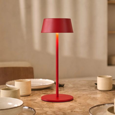 Lampe de Table Rechargeable Sans Fil LED Dimmable en Métal Rouge IP54 Hauteur 36 cm - PANGIVO (1/5)