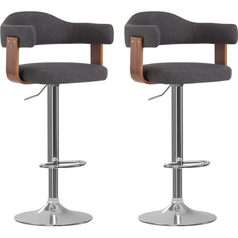 Juego de 2 taburetes de bar sillas altas retro en madera curvada y tela gris DEC029703 (1/5)