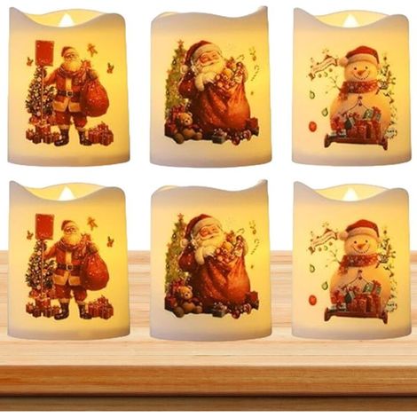 RHG Bougies piliers LED de Noël,bougies de Noël sans flamme,Bougies du Père à piles - Ornements de bureau, 6 bougies de noël pour fenêtre, décoration de vacances de noël (1/5)