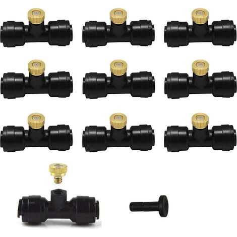 Lot de 20 buses brumisatrices en laiton avec raccords T 6,35 mm, brumisation basse pression pour système refroidissement, buse pulvérisateur jardin, kit d'ou - 0.6mm (1/5)