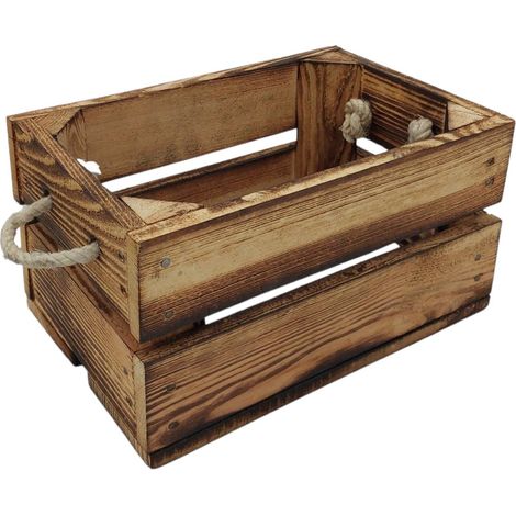 Deko-Holzkiste natur geflammt Obstkiste Weinkiste Beistelltisch Schuhregal Deko - 30 x 20 x 16.5 cm, geflammt - offen mit Kordel (1/3)