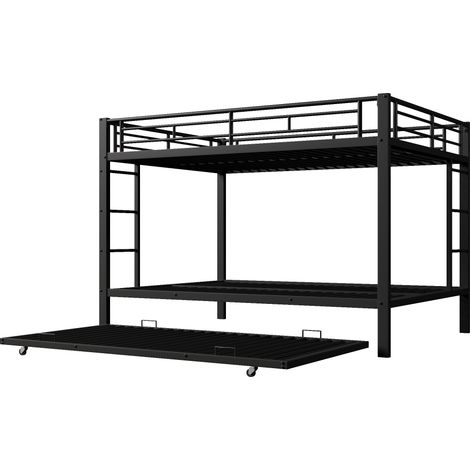 Lit superposé enfant en métal 140 x 200 cm avec lit gigogne noir (1/5)